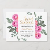 Elegante Flora Dusty Pink Rose Gold Sweet 16 Kaart (Voorkant)