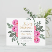 Elegante Flora Dusty Pink Rose Gold Sweet 16 Kaart (Staand voorkant)