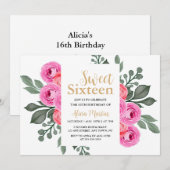 Elegante Flora Dusty Pink Rose Gold Sweet 16 Kaart (Voorkant / Achterkant)