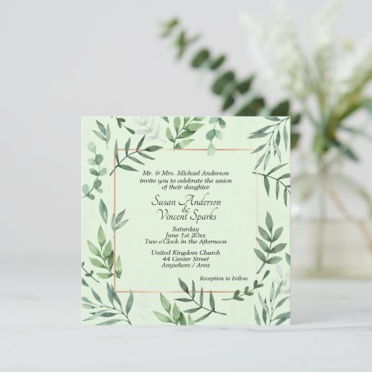 Elegante Flora en Fauna Lijst Groene Bruiloft Kaart (Staand voorkant)