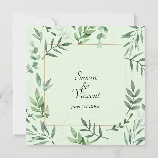 Elegante Flora en Fauna Lijst Groene Bruiloft Kaart (Achterkant)