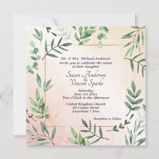 Elegante Flora en Fauna Touch of Peach Bruiloft Kaart (Voorkant)