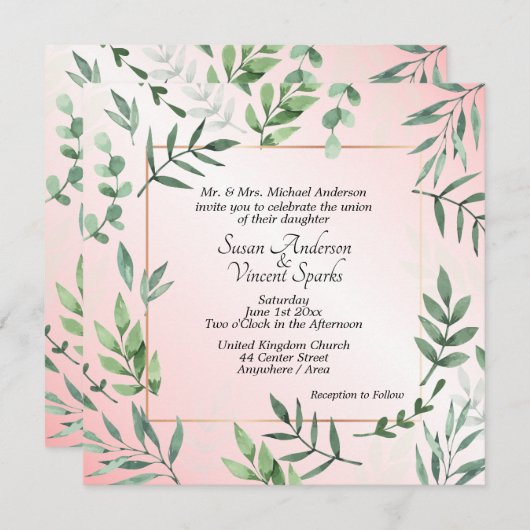 Elegante Flora en Fauna Touch van Roze Bruiloft Kaart (Voorkant / Achterkant)