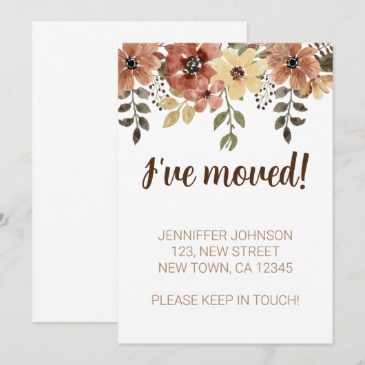 Elegante Flora Ik Ben Verhuisd Aankondigingskaart Aankondiging (Voorkant / Achterkant)