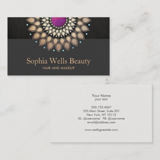 Elegante Flora, l Goud en Paarse Visitekaartje (Voorkant / Achterkant)