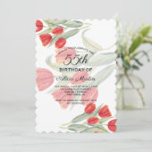 Elegante Flora Lente Rode Tulp 55e Verjaardag Kaart (Staand voorkant)