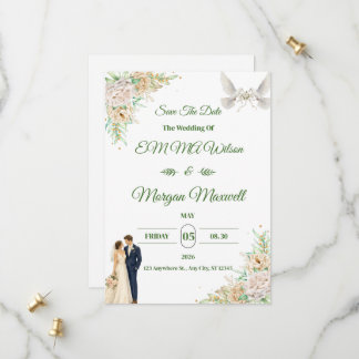 Elegante Flora Save The Date Trouw Uitnodiging