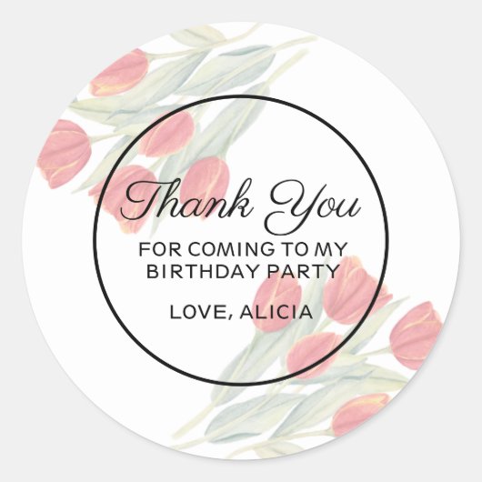 Elegante Flora Spring Red Tulip Dank u Verjaardag Ronde Sticker (Voorkant)