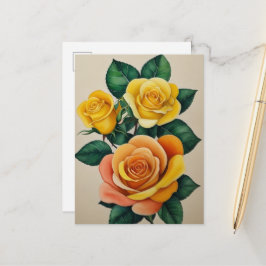 Elegante Flora Waterverf Yellow Roses Briefkaart