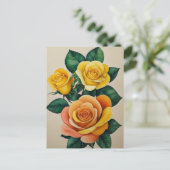 Elegante Flora Waterverf Yellow Roses Briefkaart (Staand voorkant)