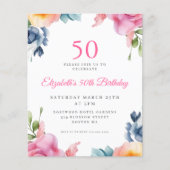 Elegante Floral 50e verjaardag Budget Invitation (Voorkant)