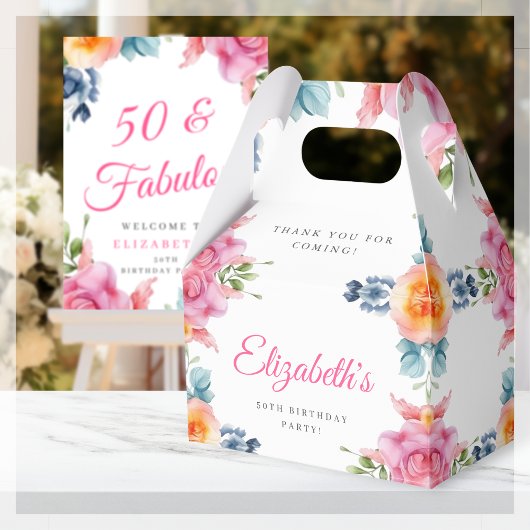 Elegante Floral 50e Verjaardag Favor Box Bedankdoosjes