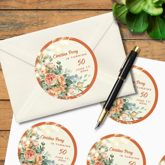 Elegante Floral 50e Verjaardag Sticker