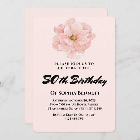 Elegante Floral 50ste verjaardag uitnodiging
