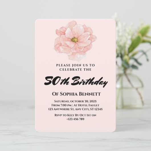 Elegante Floral 50ste verjaardag uitnodiging (Staand voorkant)