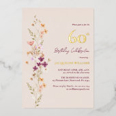 Elegante Floral 60ste verjaardag Folie Uitnodiging (Voorkant)