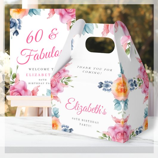 Elegante Floral 60th Verjaardag Favor Box Bedankdoosjes