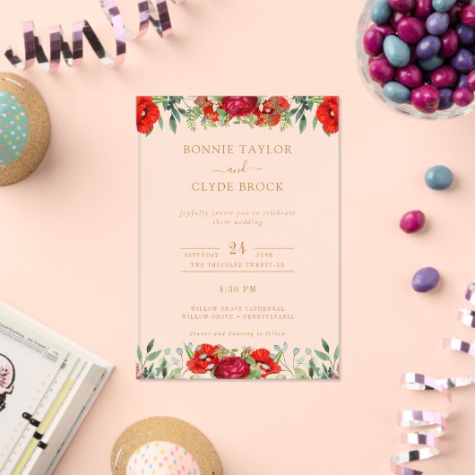 Elegante Floral Acryl bruiloft uitnodiging Suite (Insitu (Viering))