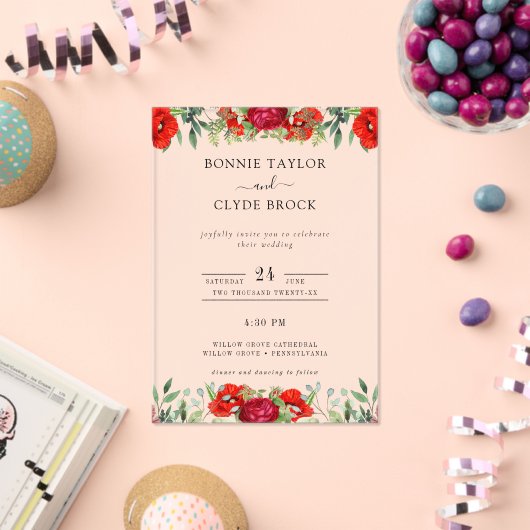 Elegante Floral Acryl bruiloft uitnodiging Suite (Insitu (Viering))