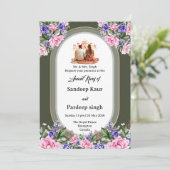 Elegante floral Anand Karaj uitnodigingskaart Kaart (Staand voorkant)