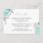Elegante Floral Aqua Silver Script Wedding Details Informatiekaartje (Voorkant)