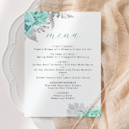 Elegante Floral Aqua Zilveren bruiloft Menu