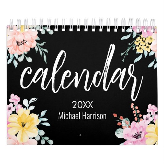 Elegante Floral aquarel zwart-wit 2025 Kalender (Hoes)