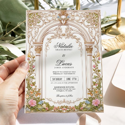 Elegante Floral Arch Art Nouveau bruiloft uitnodig Kaart