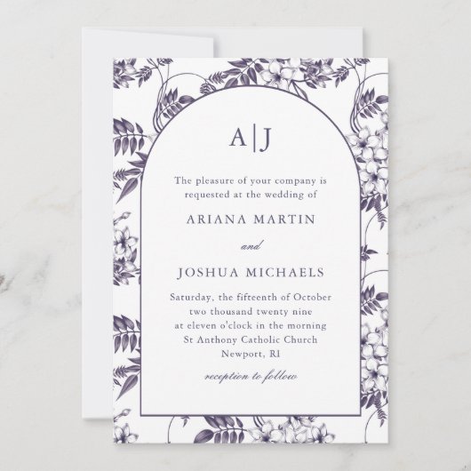 Elegante Floral Arch Monogram Bruiloft Kaart (Voorkant)