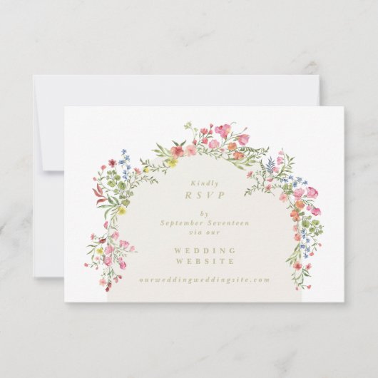 Elegante Floral Arch QR CODE TERUG bruiloft websit RSVP Kaartje (Voorkant)