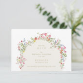 Elegante Floral Arch QR CODE TERUG bruiloft websit RSVP Kaartje (Staand voorkant)