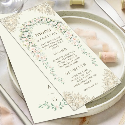 Elegante Floral Arch Wedding Menu Kaart