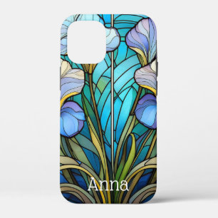 Elegante Floral Art Nouveau Blauw glas-in-lood Iri Case-Mate iPhone Case