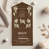 Elegante Floral  Art Nouveau bruiloft All In One Uitnodiging