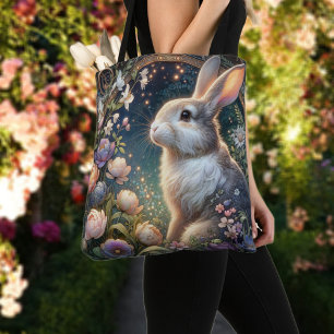 Elegante Floral Art Nouveau Bunny Pasen Tote Bag