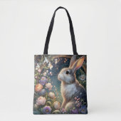 Elegante Floral Art Nouveau Bunny Pasen Tote Bag (Voorkant)
