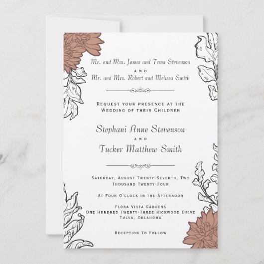 Elegante Floral Art Nouveau formele bruiloft Kaart (Voorkant)