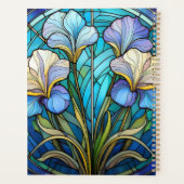 Elegante Floral Art Nouveau Iris glas-in-lood blau Planner (Achterkant)