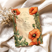 Elegante Floral Art Nouveau Poppy Wedding Kaart