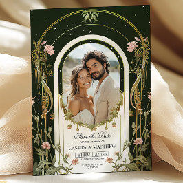 Elegante Floral Art Nouveau Save the Date Foto Kaart