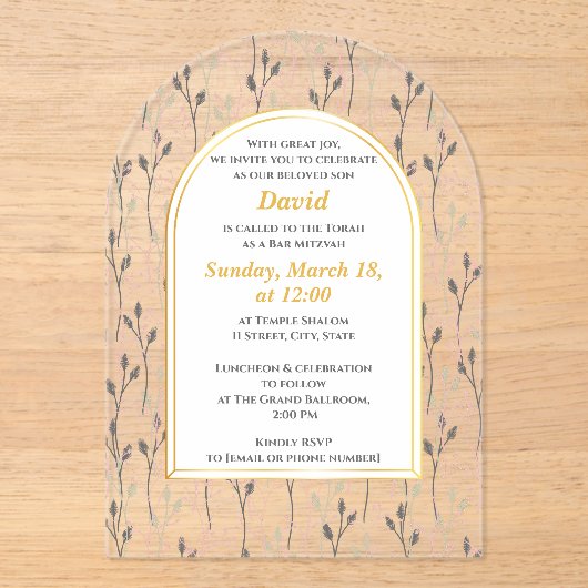 Elegante Floral Bar Mitswa Uitnodiging (Voorkant)