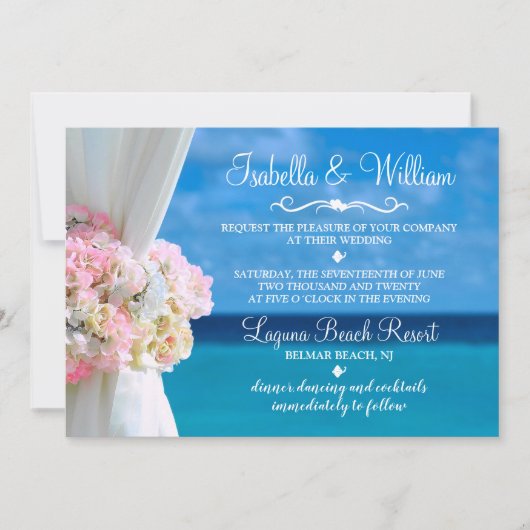 Elegante Floral Beach Zomer bruiloft uitnodiging (Voorkant)