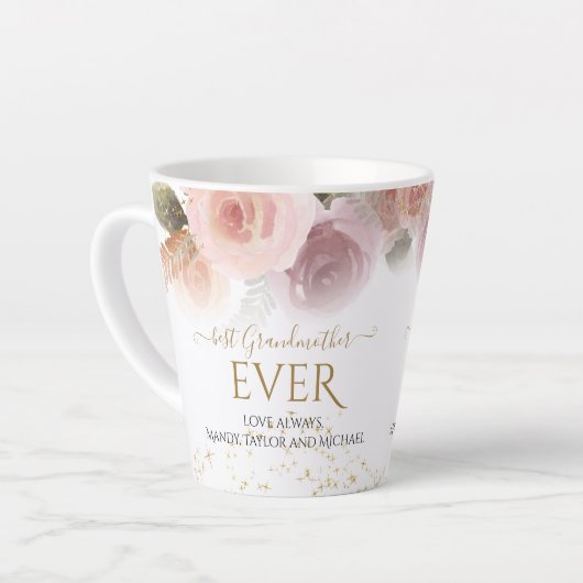 Elegante Floral Beste Grootmoeder Ooit Gouden Glit Latte Mok (Linkerhoek)