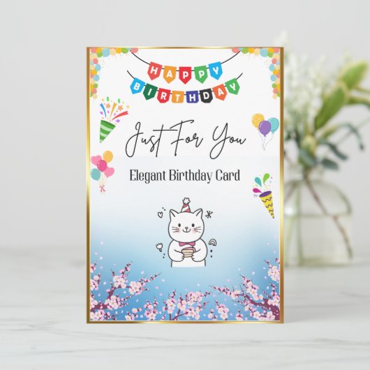 Elegante Floral Birthday Kaart voor haar. (Staand voorkant)