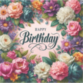 Elegante Floral Birthday sticker (Voorkant)