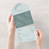 Elegante Floral Blauwgroen bruiloft All In One Uitnodiging (Afscheurbaar)