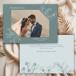 Elegante Floral Blauwgroen bruiloft Bedankkaart