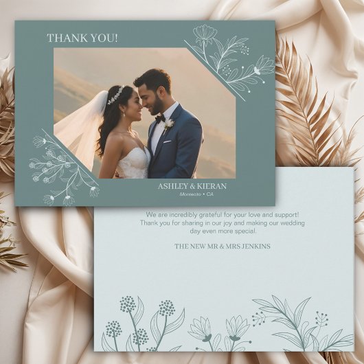 Elegante Floral Blauwgroen bruiloft Bedankkaart
