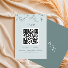 Elegante Floral Blauwgroen bruiloft QR-code RSVP Kaartje