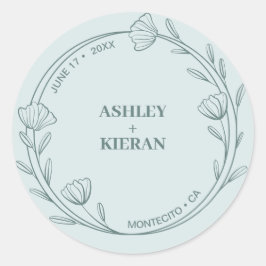 Elegante Floral Blauwgroen bruiloft Ronde Sticker